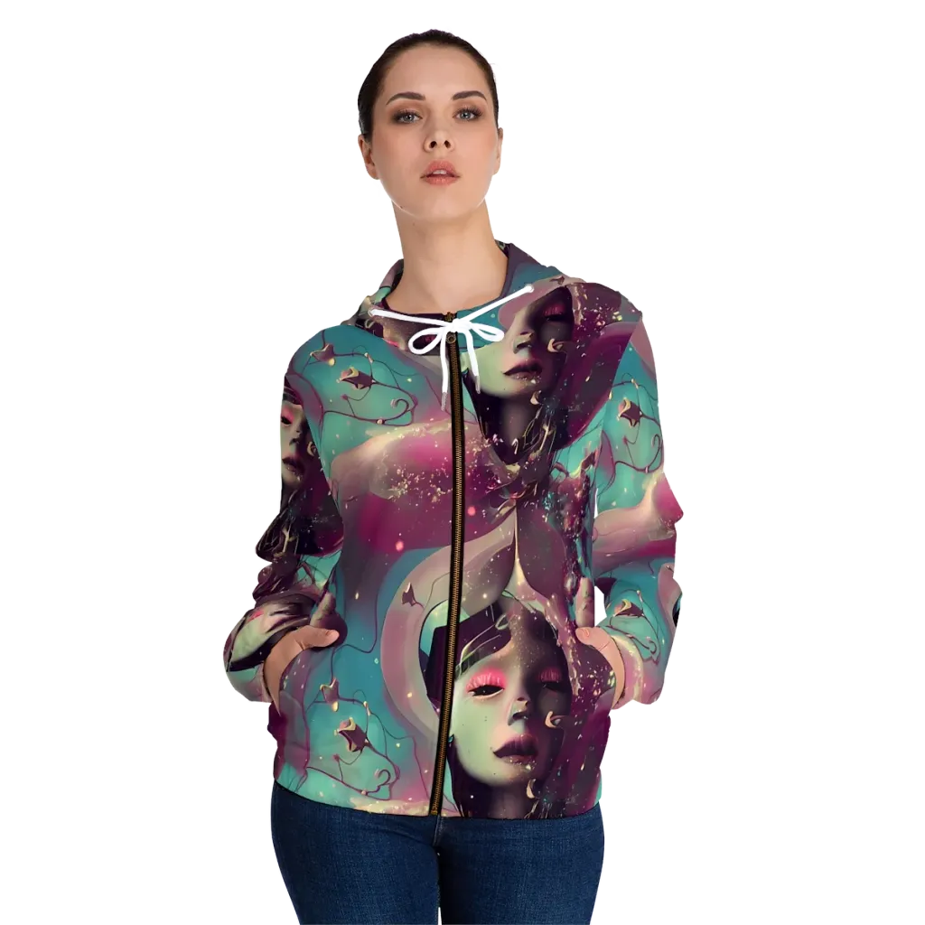 Nouveau Galaxy on Women's Full-Zip Hoodie — Front On Person