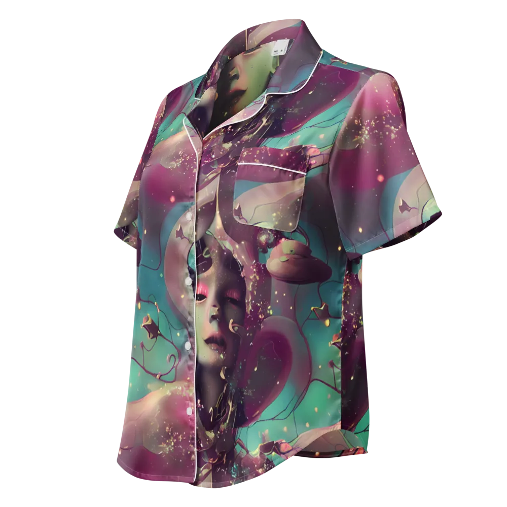 Nouveau Galaxy on Women's Short Sleeve Pajama Top — Left Front