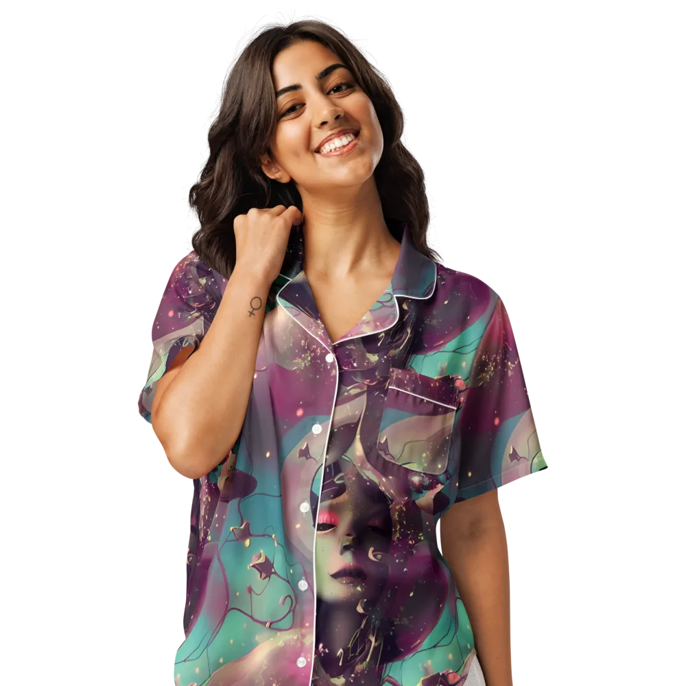 Nouveau Galaxy on Women's Short Sleeve Pajama Top — Front