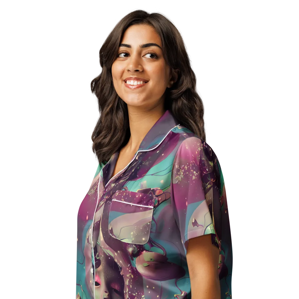 Nouveau Galaxy on Women's Short Sleeve Pajama Top — Left Front