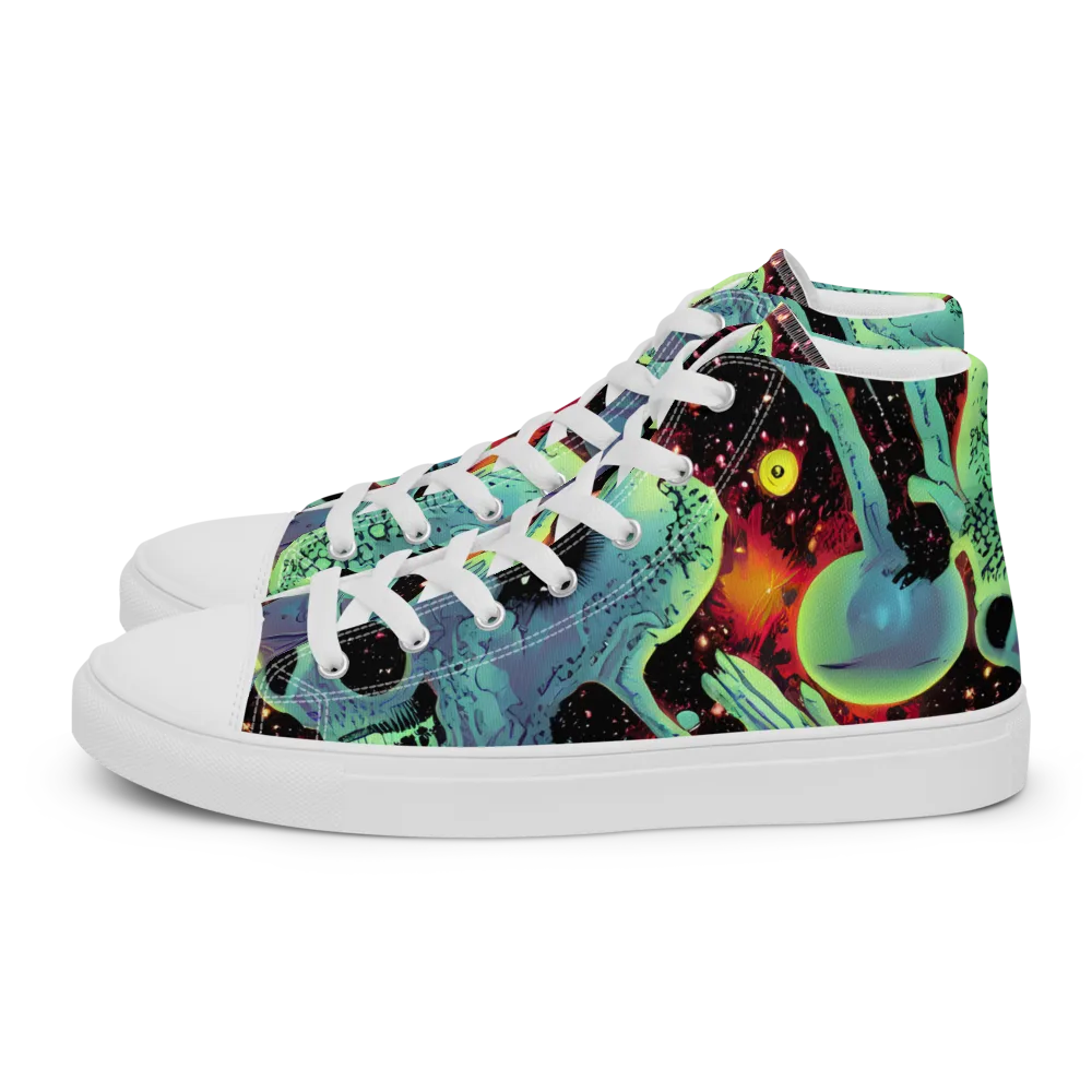 Galactic Grotesque on Men's High Top Canvas Shoes — Left