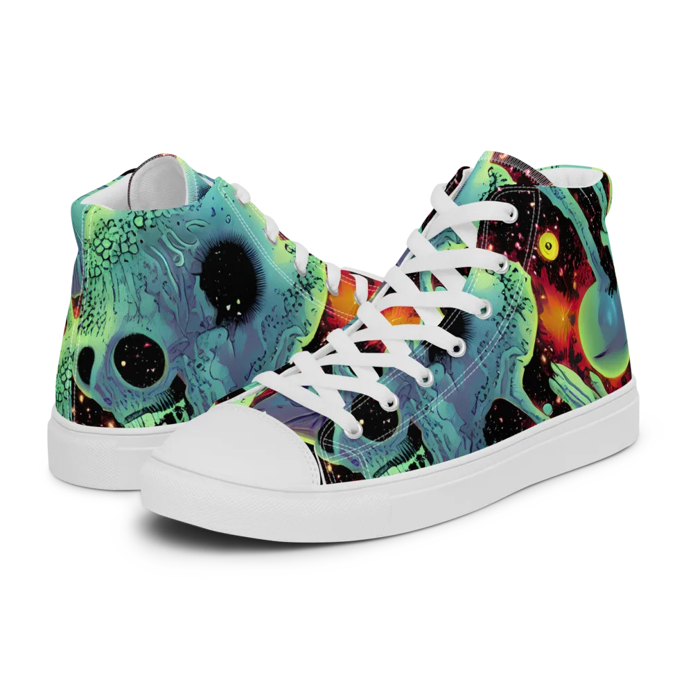 Galactic Grotesque on Men's High Top Canvas Shoes — Left