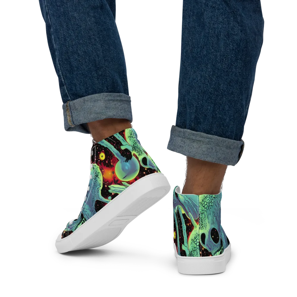 Galactic Grotesque on Men's High Top Canvas Shoes — Back
