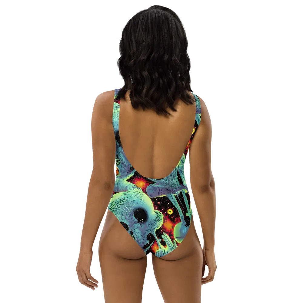 Galactic Grotesque on One-Piece Swimsuit — Back