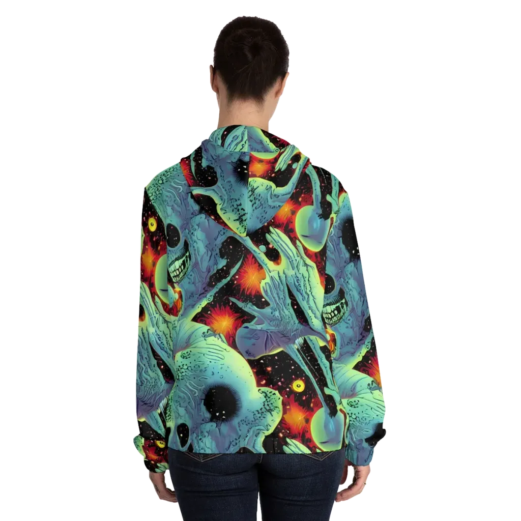 Galactic Grotesque on Women's Full-Zip Hoodie — Back On Person