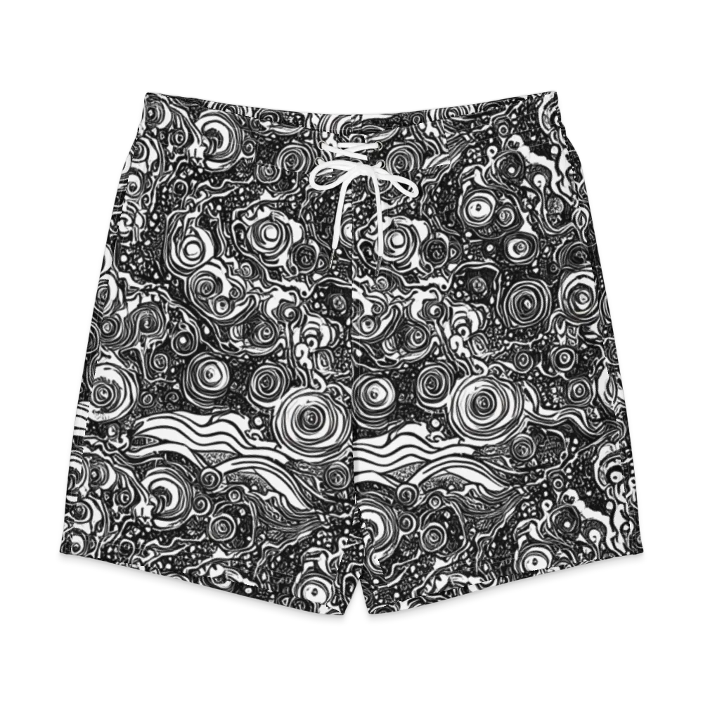 Swirling Stories on Men's Board Shorts — Front