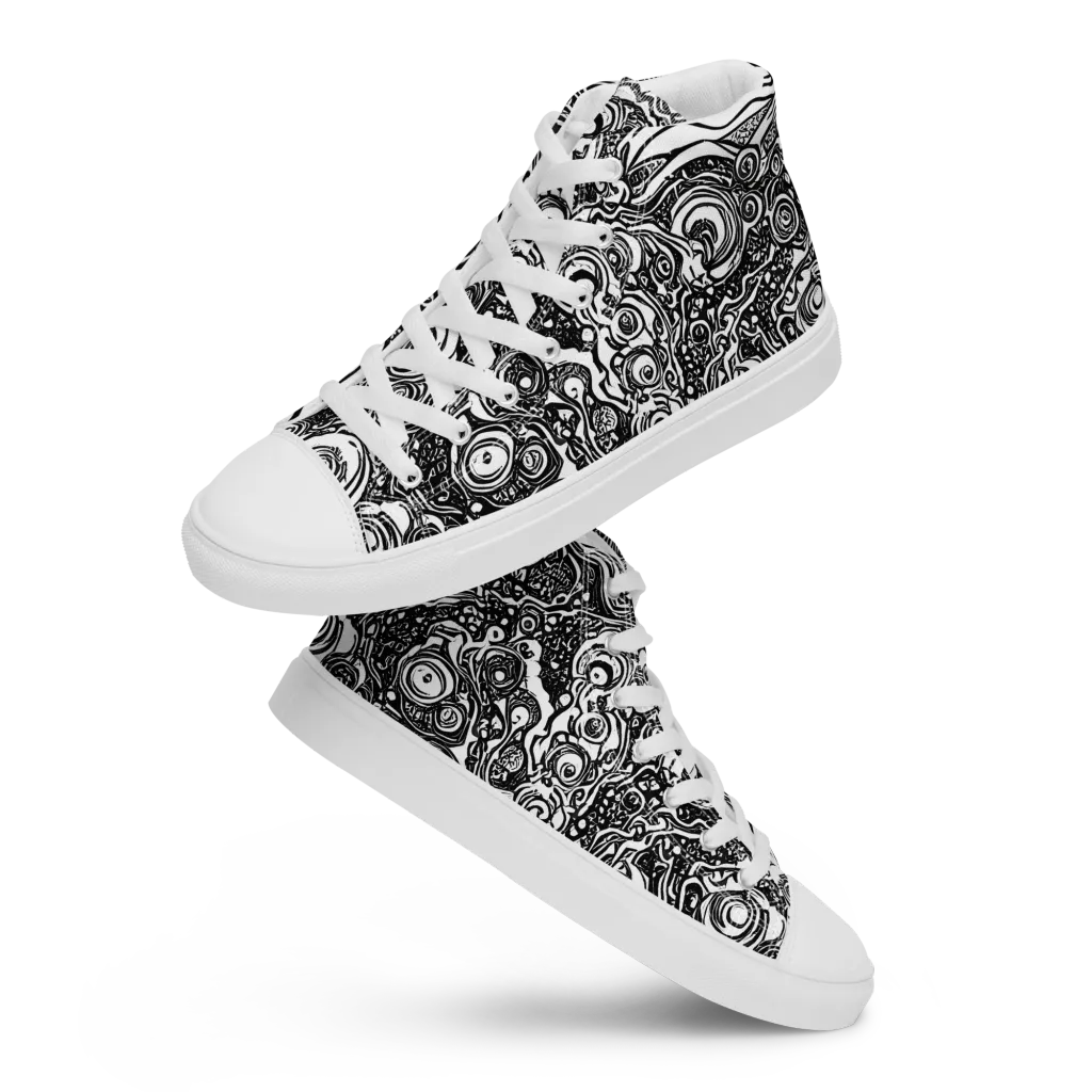 Swirling Stories on Men's High Top Canvas Shoes — Front
