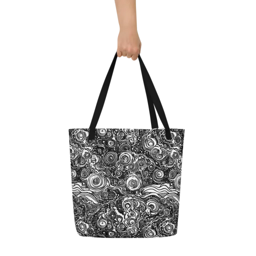 Swirling Stories on a Large Tote Bag W/ Pocket