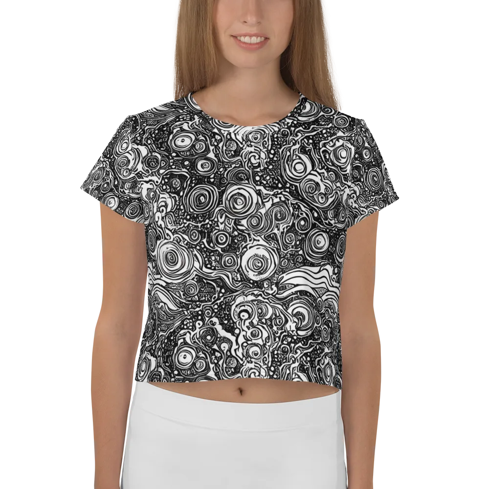 Swirling Stories on Crop Tee — Front