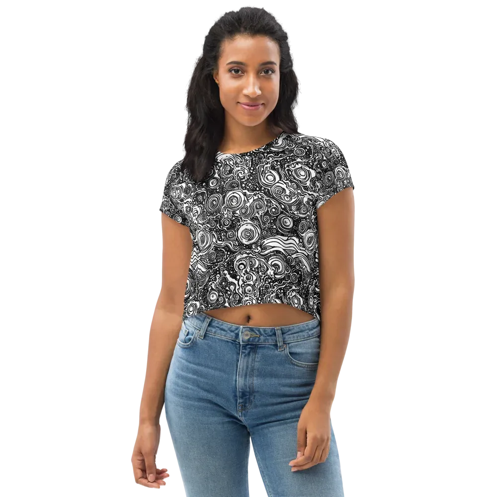Swirling Stories on Crop Tee — Front