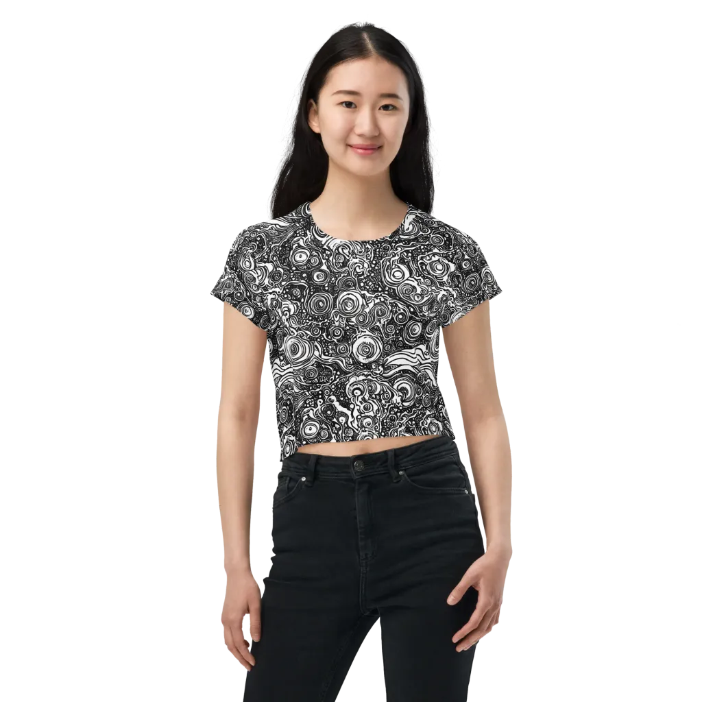 Swirling Stories on Crop Tee — Front