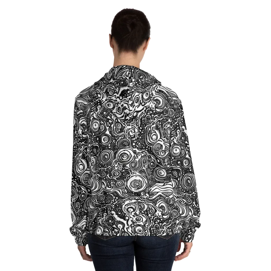 Swirling Stories on Women's Full-Zip Hoodie — Back On Person
