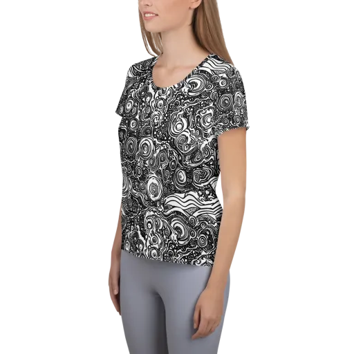 Swirling Stories on a Women's Athletic T-Shirt
