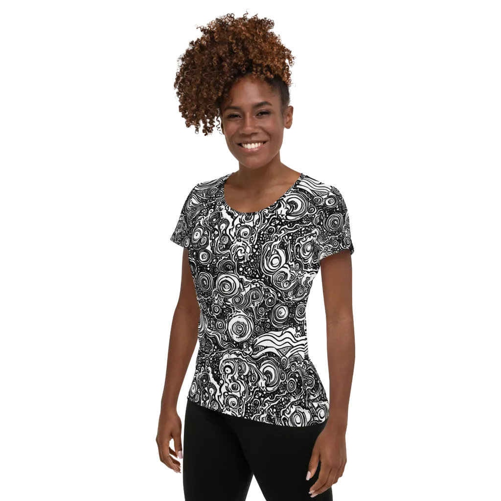 Swirling Stories on Women's Athletic T-Shirt — Left