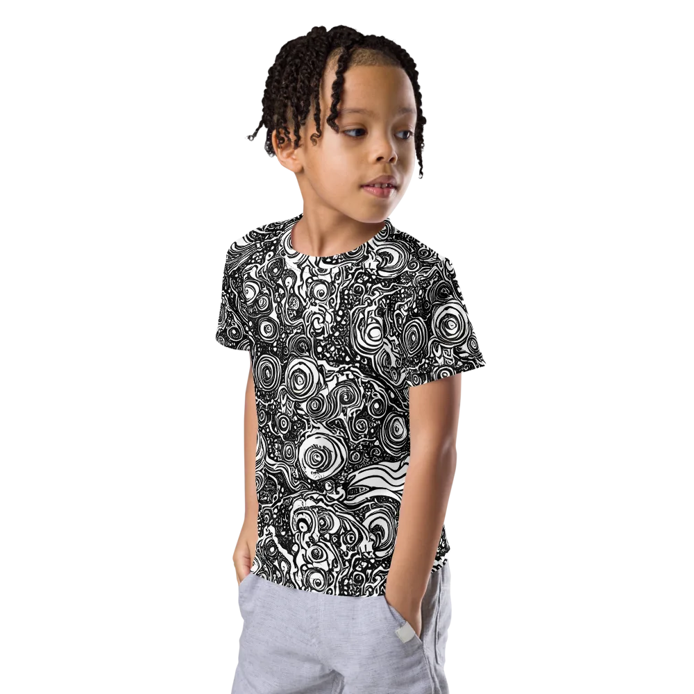 Swirling Stories on Kids Crew Neck T-Shirt — Left Front