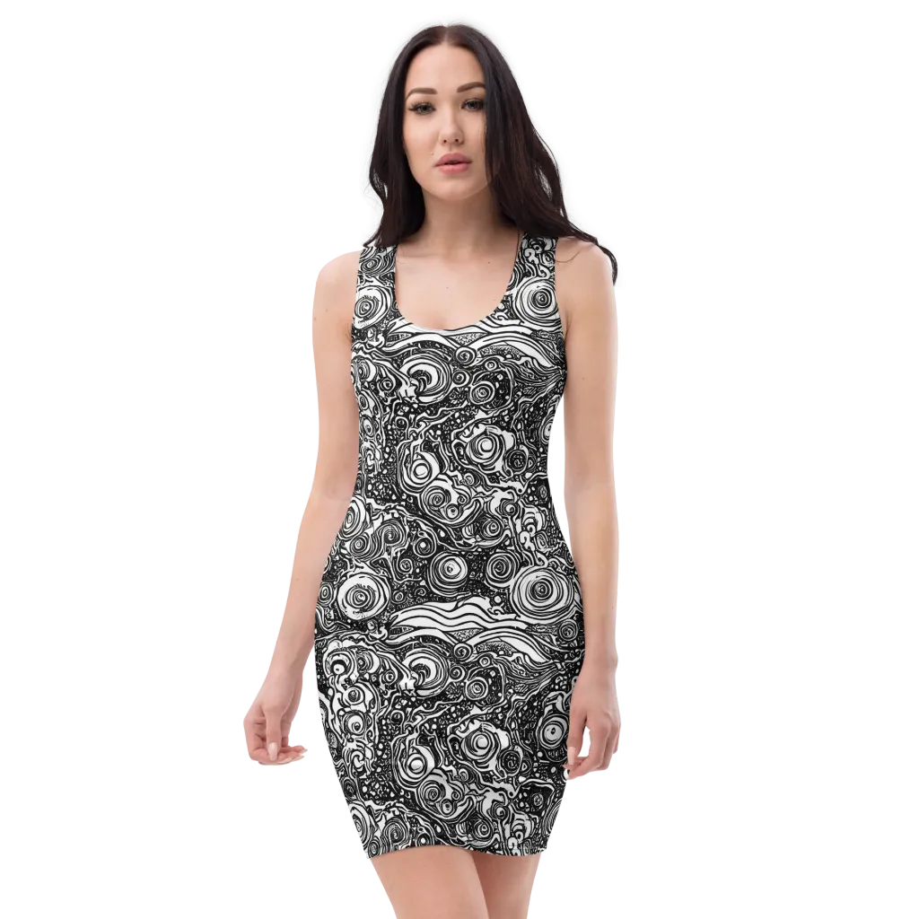 Swirling Stories on Bodycon Dress — Front