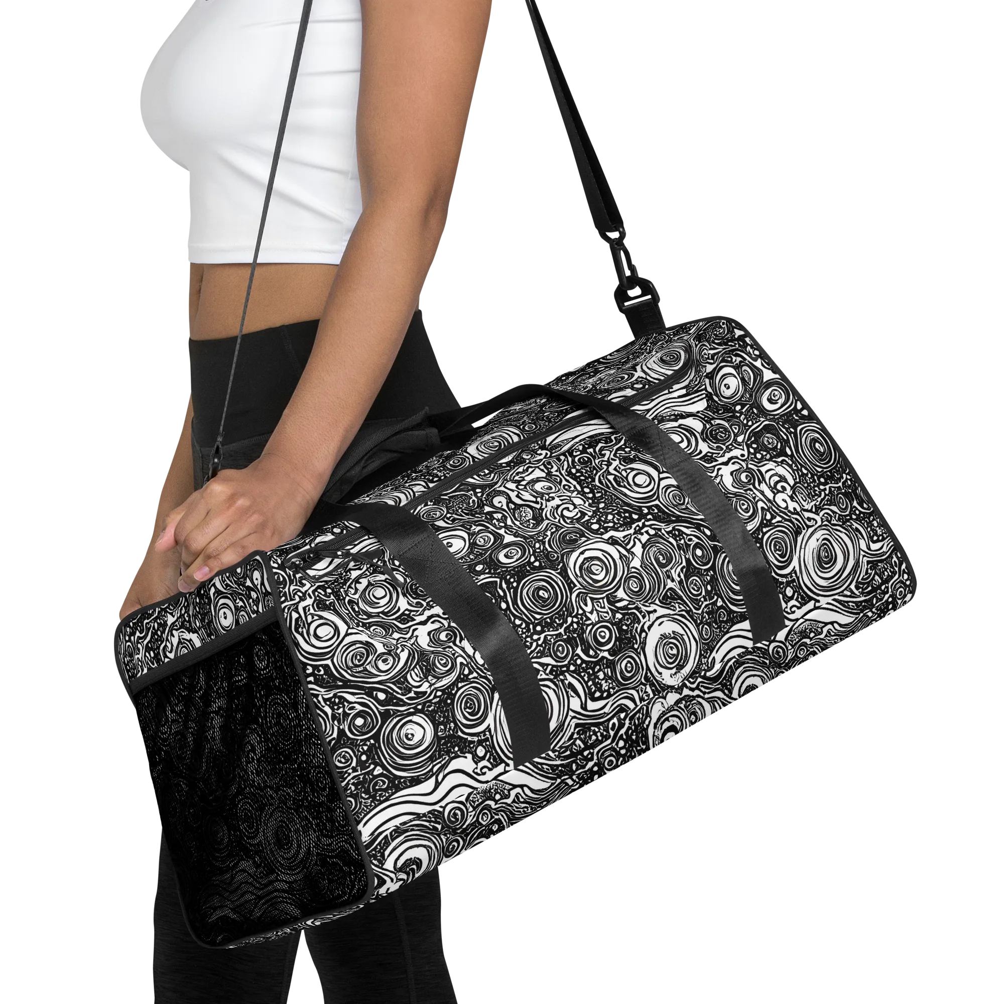 Swirling Stories on Duffle Bag — Front