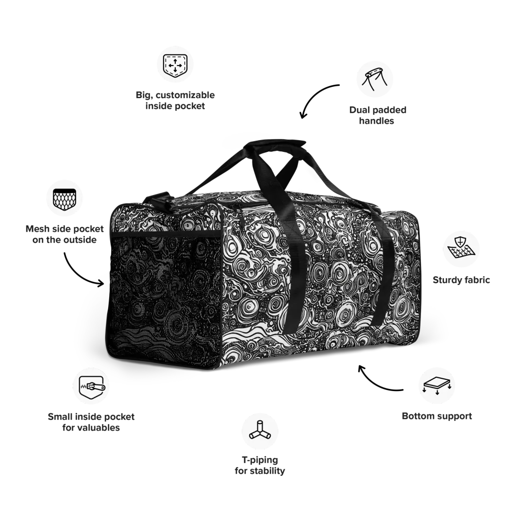 Swirling Stories on Duffle Bag — Right Front