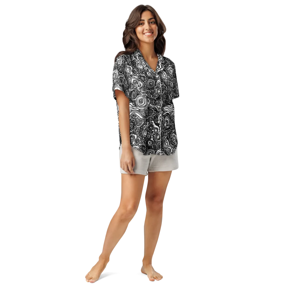 Swirling Stories on Women's Short Sleeve Pajama Top — Front