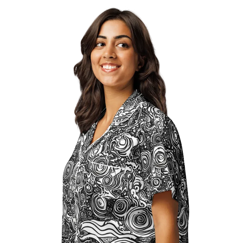 Swirling Stories on Women's Short Sleeve Pajama Top — Left Front
