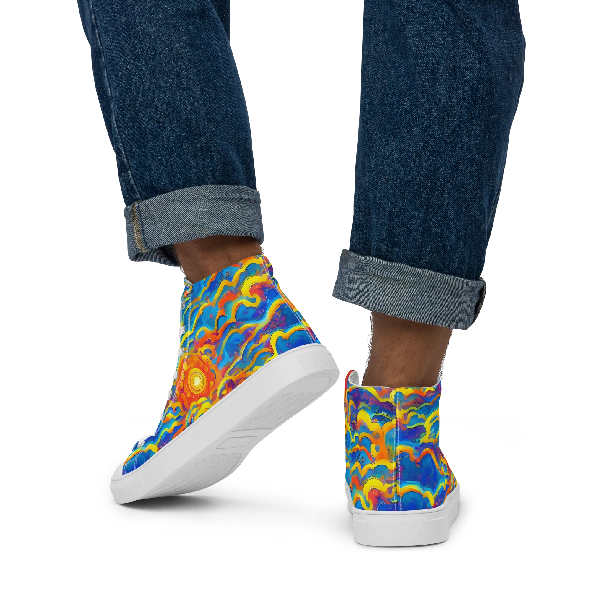 Chroma Ripple on Men's High Top Canvas Shoes — Back