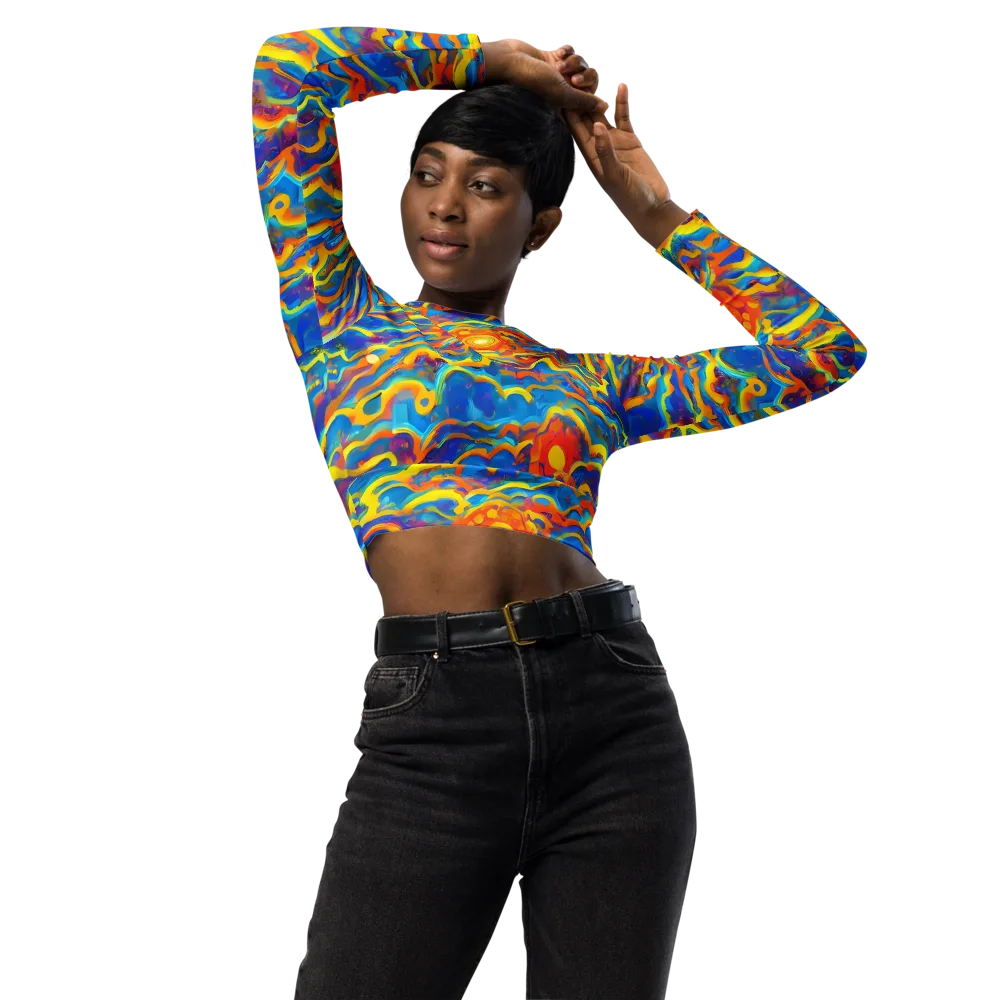 Chroma Ripple on Long Sleeve Crop Top — Front