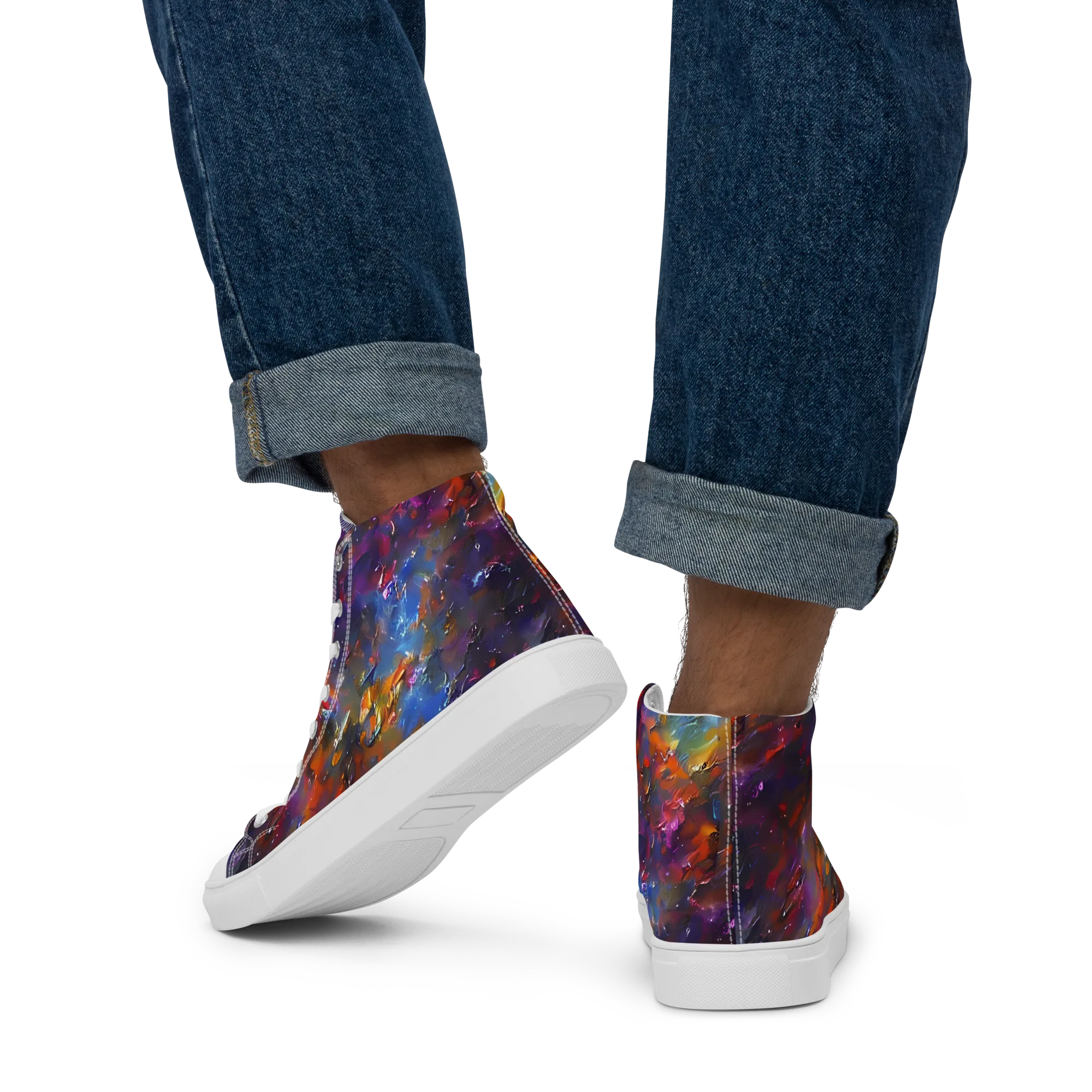 Auroral Ripples on Men's High Top Canvas Shoes — Back