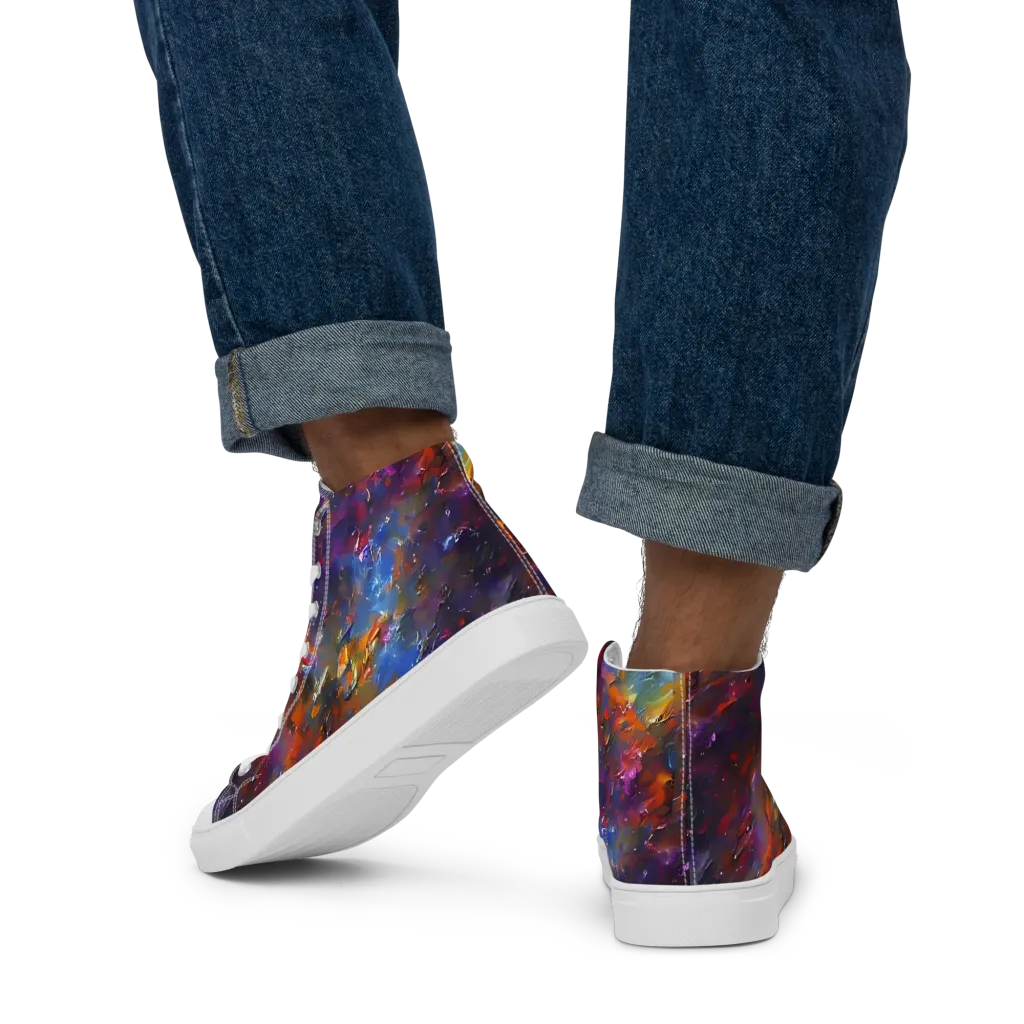 Auroral Ripples on Men's High Top Canvas Shoes — Back
