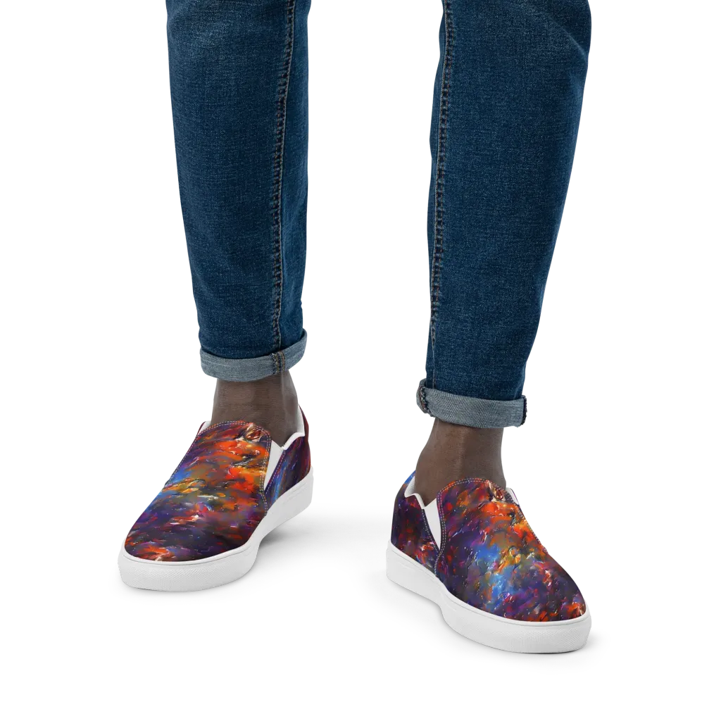 Auroral Ripples on Men's Slip-On Canvas Shoes — Front