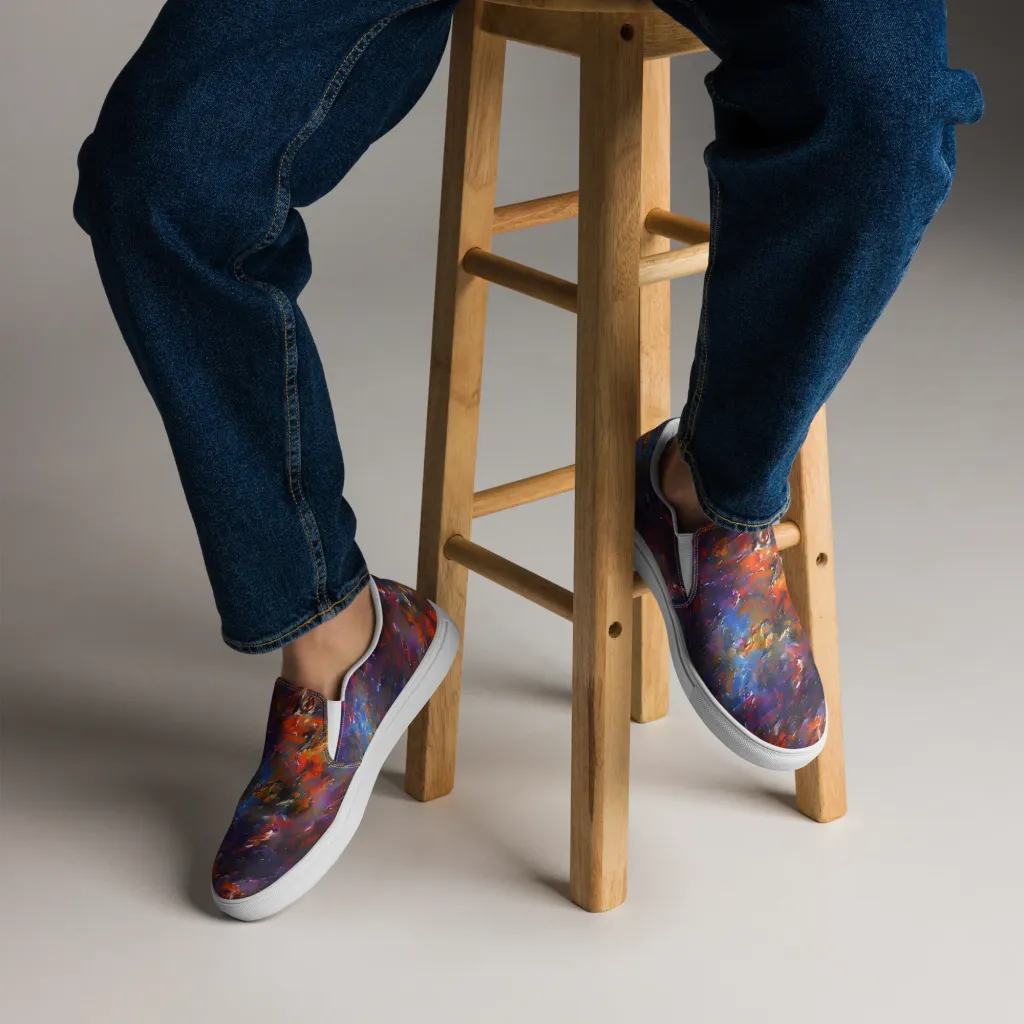 Auroral Ripples on Men's Slip-On Canvas Shoes — Front