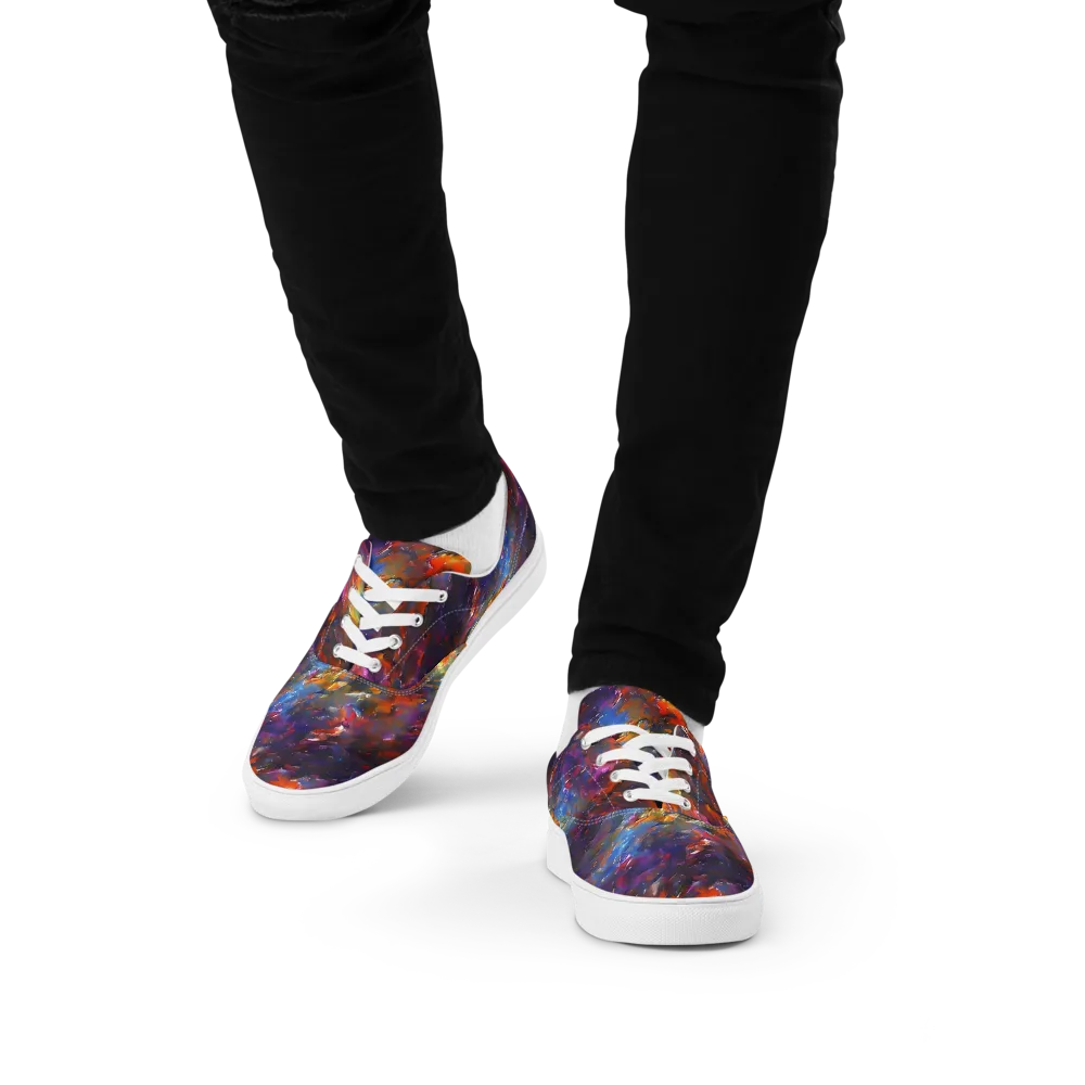 Auroral Ripples on Men's Lace-Up Canvas Shoes — Front