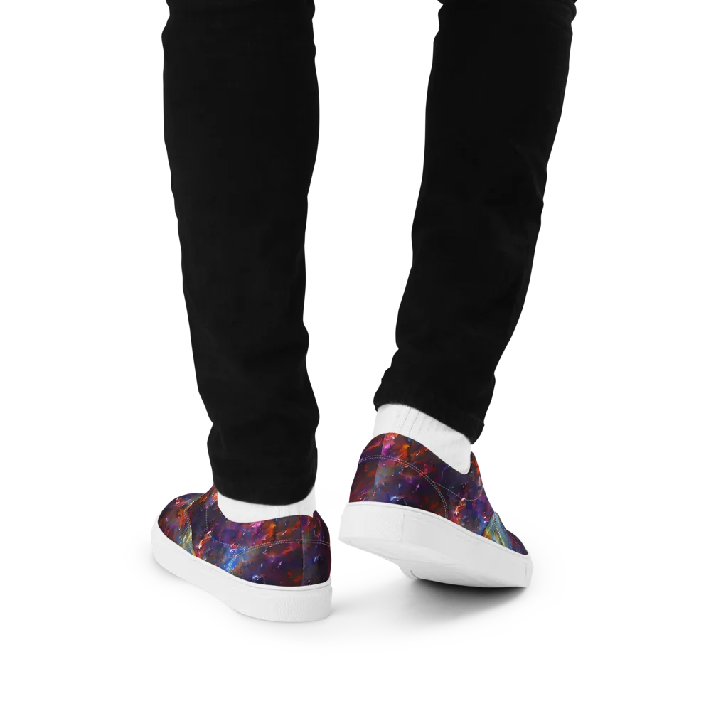 Auroral Ripples on Men's Lace-Up Canvas Shoes — Back