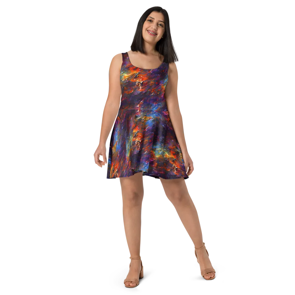 Auroral Ripples on Skater Dress — Front