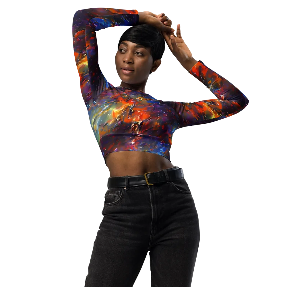 Auroral Ripples on Long Sleeve Crop Top — Front