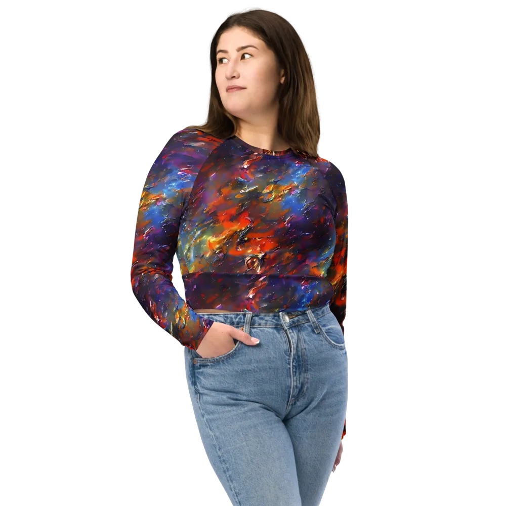 Auroral Ripples on Long Sleeve Crop Top — Front