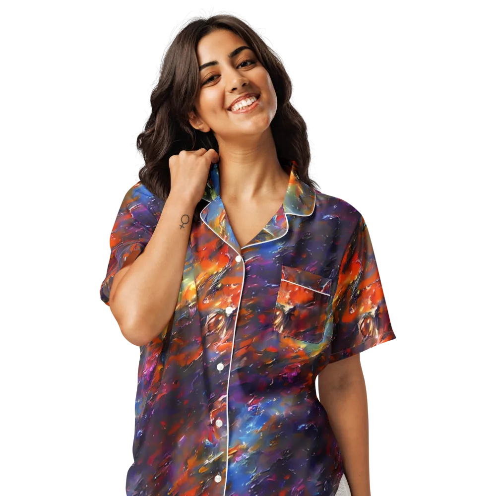 Auroral Ripples on Women's Short Sleeve Pajama Top — Front
