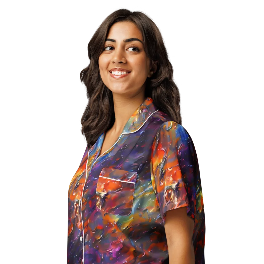 Auroral Ripples on Women's Short Sleeve Pajama Top — Left Front