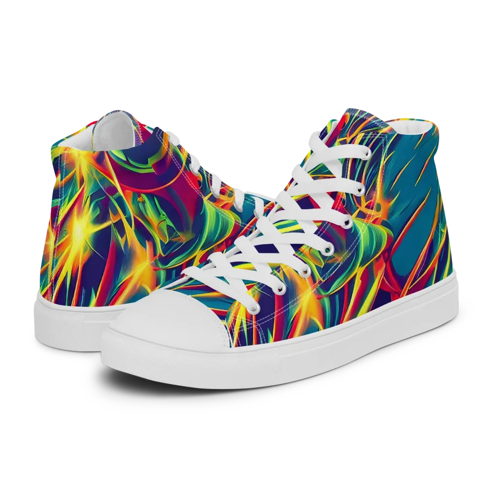Cosmic Inferno on Men's High Top Canvas Shoes — Left