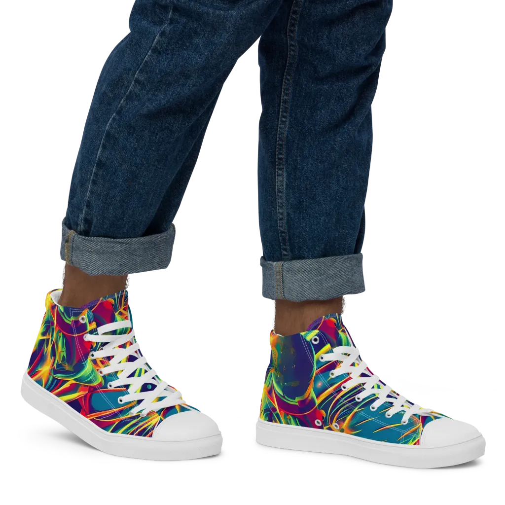 Cosmic Inferno on Men's High Top Canvas Shoes — Right