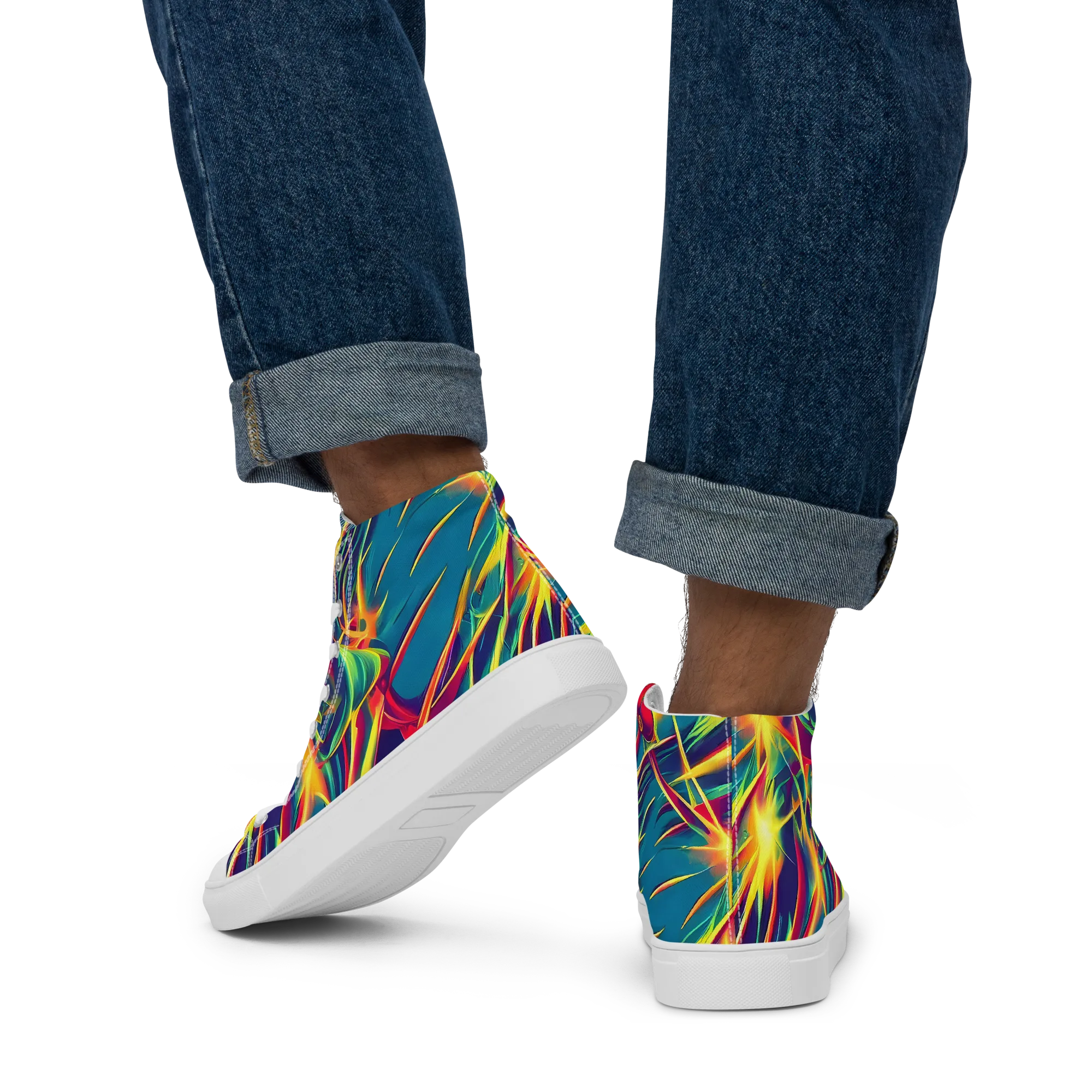 Cosmic Inferno on Men's High Top Canvas Shoes — Back