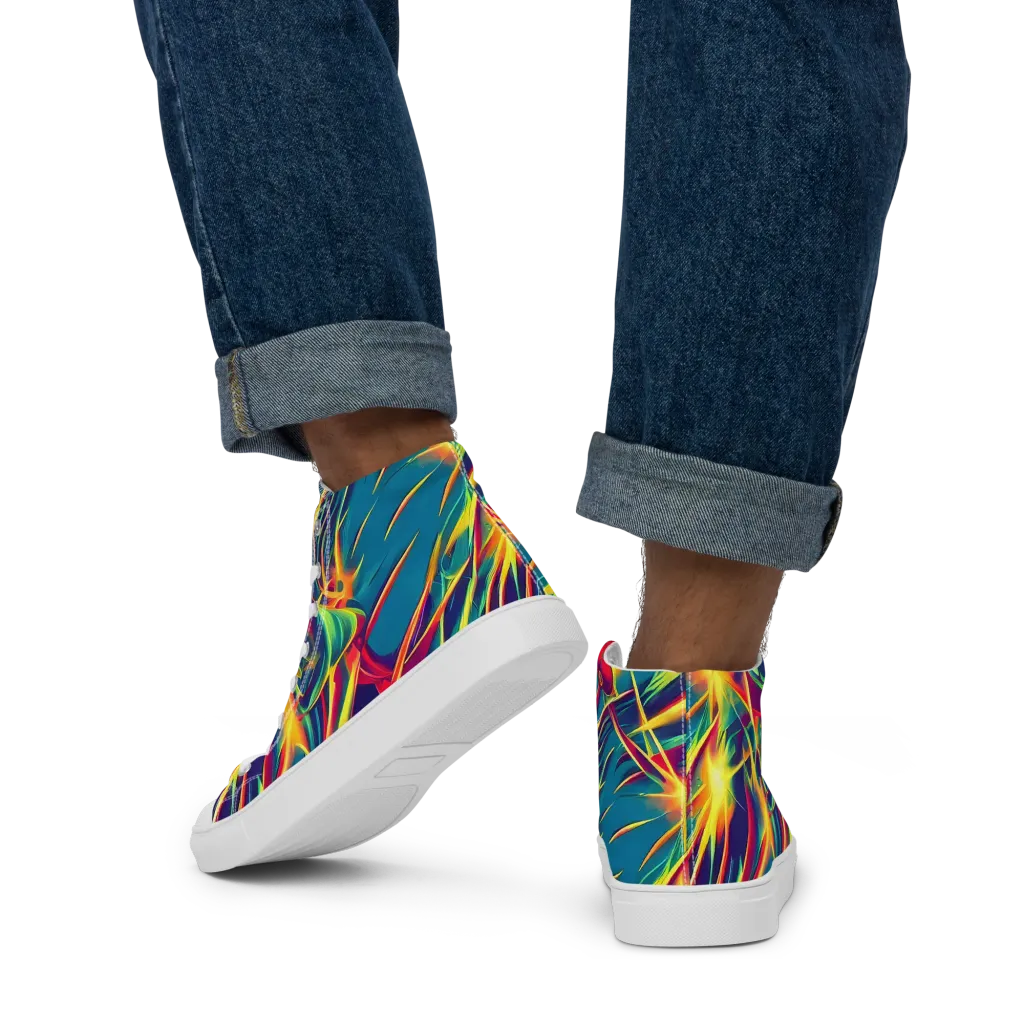 Cosmic Inferno on Men's High Top Canvas Shoes — Back