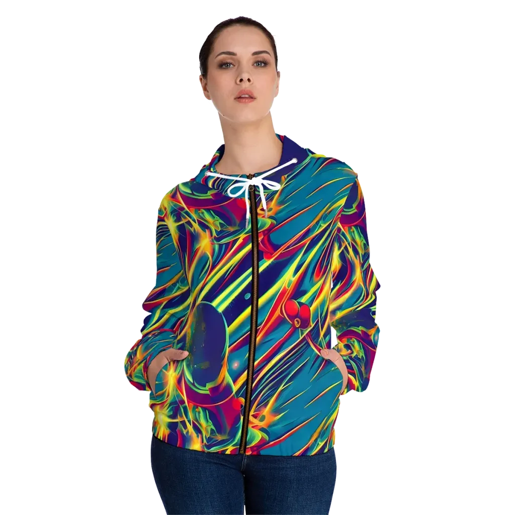 Cosmic Inferno on Women's Full-Zip Hoodie — Front On Person