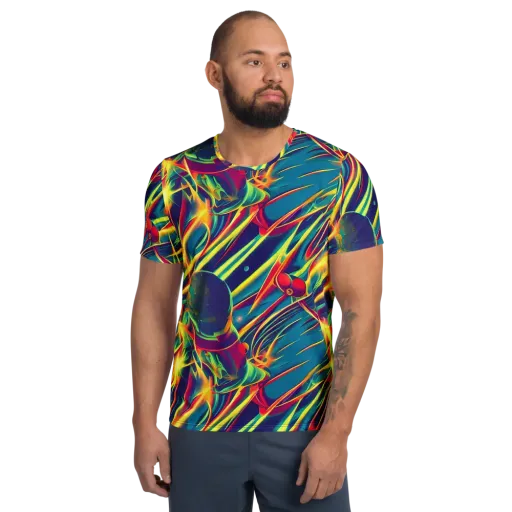 Cosmic Inferno on a Men's Athletic T-Shirt