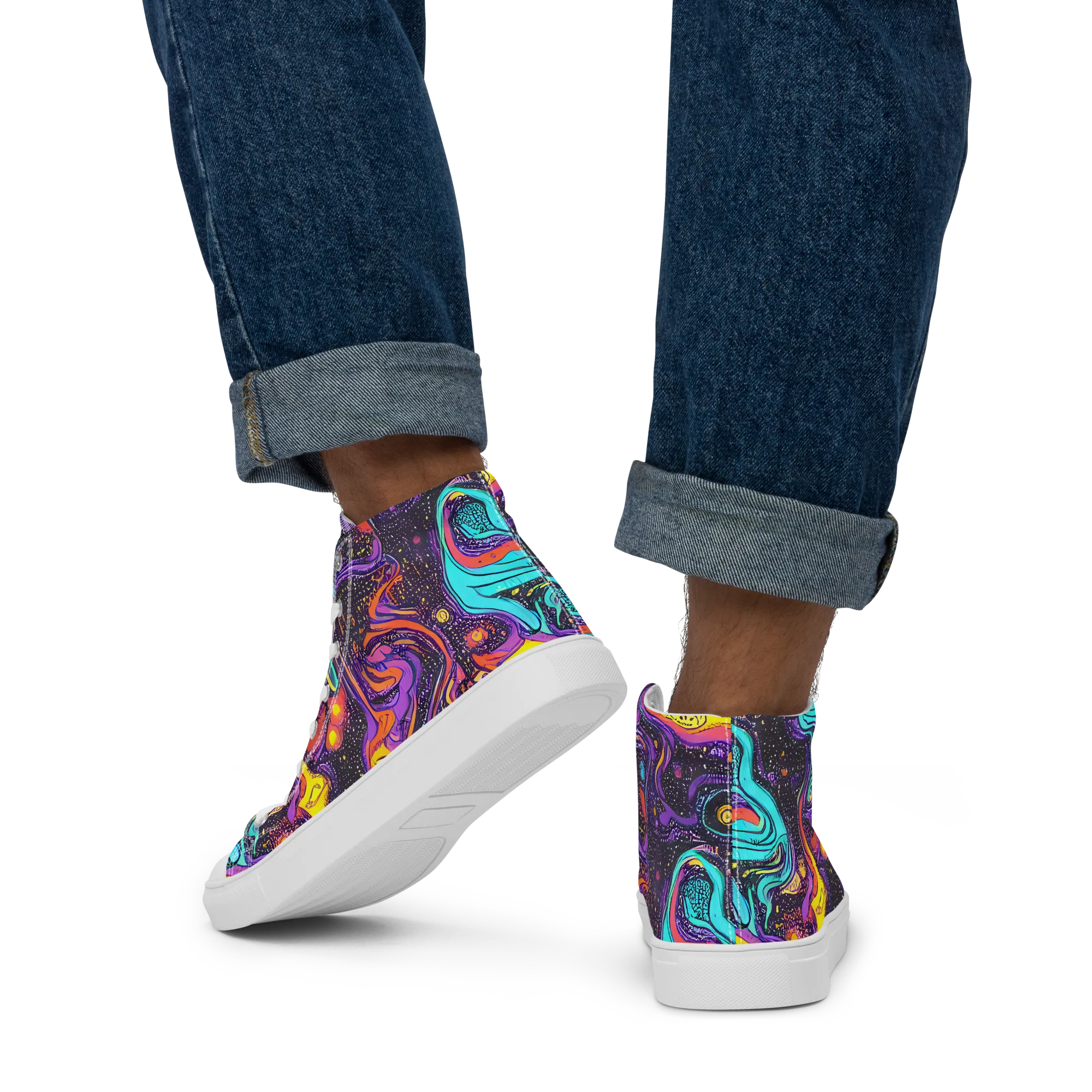 Hutty Nebula on Men's High Top Canvas Shoes — Back