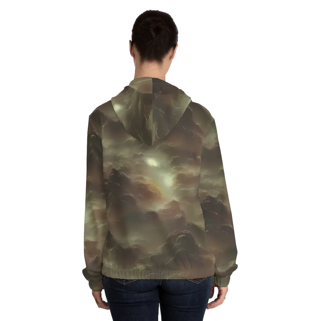 Celestial Dreamscape on Women's Full-Zip Hoodie — Back On Person