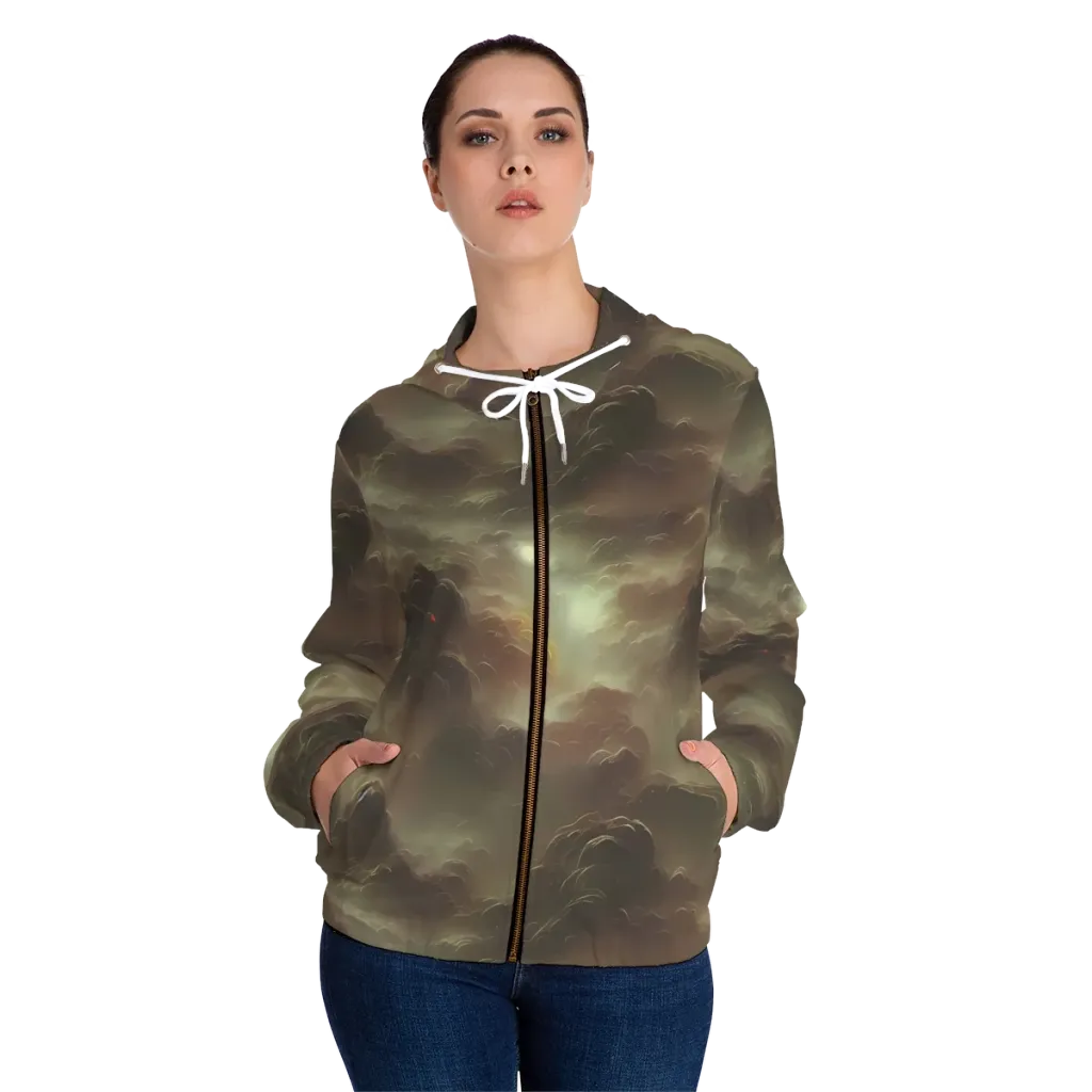 Celestial Dreamscape on Women's Full-Zip Hoodie — Front On Person