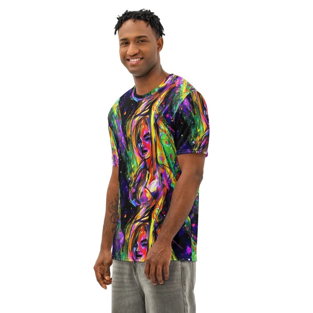 Galactic Flamenco on Men's Cotton Crew Neck T-Shirt — Left Front