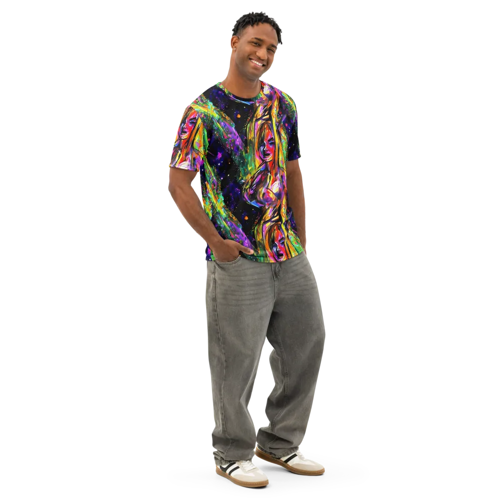 Galactic Flamenco on Men's Cotton Crew Neck T-Shirt — Right Front