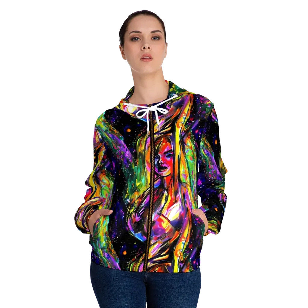 Galactic Flamenco on Women's Full-Zip Hoodie — Front On Person