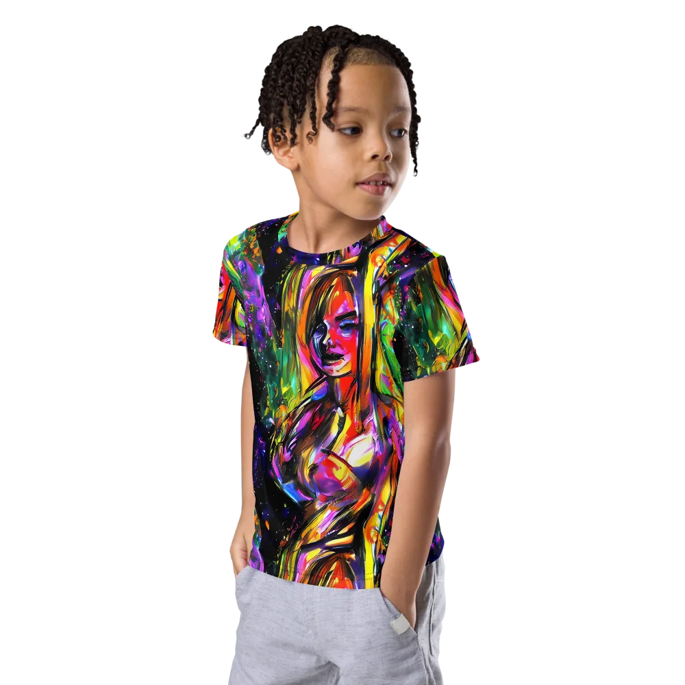 Galactic Flamenco on Kids Crew Neck T-Shirt — Left Front